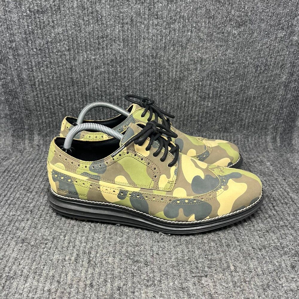 Cole Haan Original Grand Wingtip Golf Shoes Green Camo Spikeless 9.5 Mens C34006